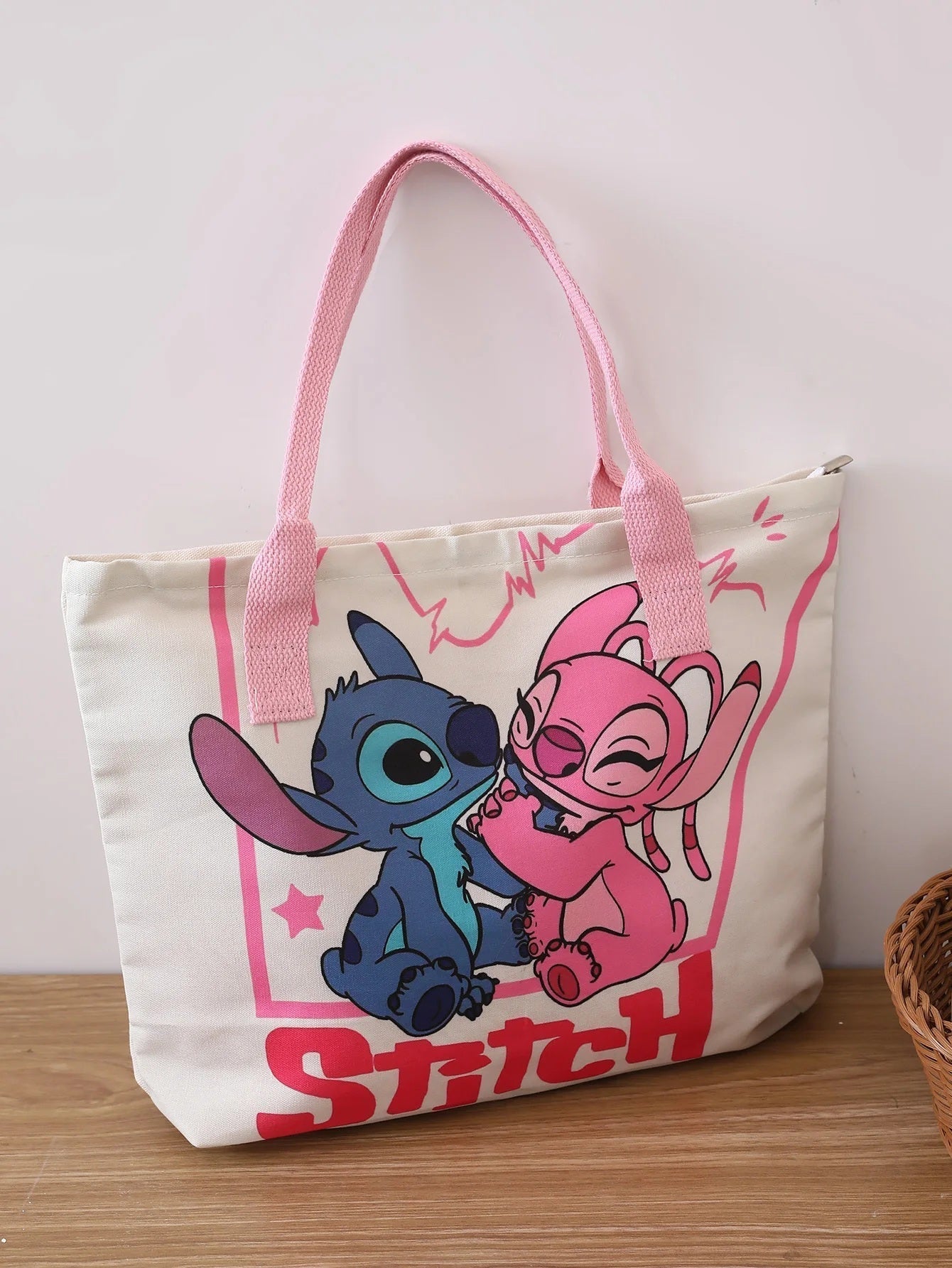 🏖️💙 Disney Stitch Beach Tote Bag – Lightweight Canvas Zipper Bag for Vacation, Travel & Daily Use FAIRY KIDS