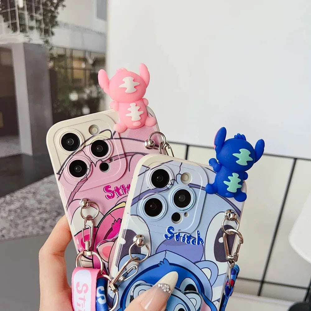 📱💙 Stitch Silicone Phone Case with Grip Holder – Cute Cartoon Shockproof Cover for iPhone FAIRY KIDS