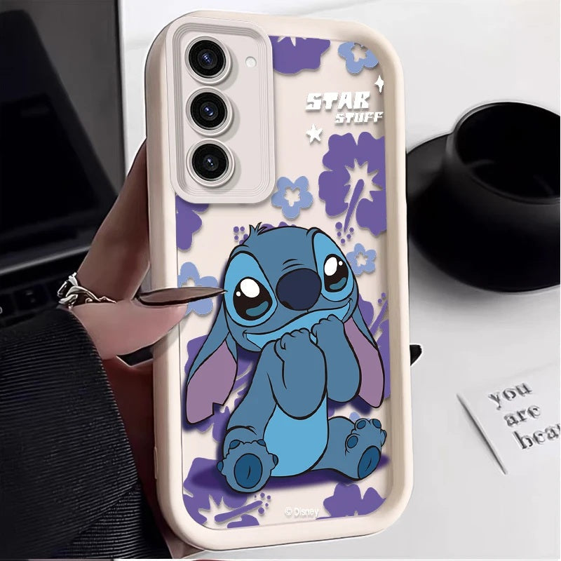 📱💙 Stitch Silicone Phone Case with Grip Holder – Cute Cartoon Shockproof Cover for samsung FAIRY KIDS