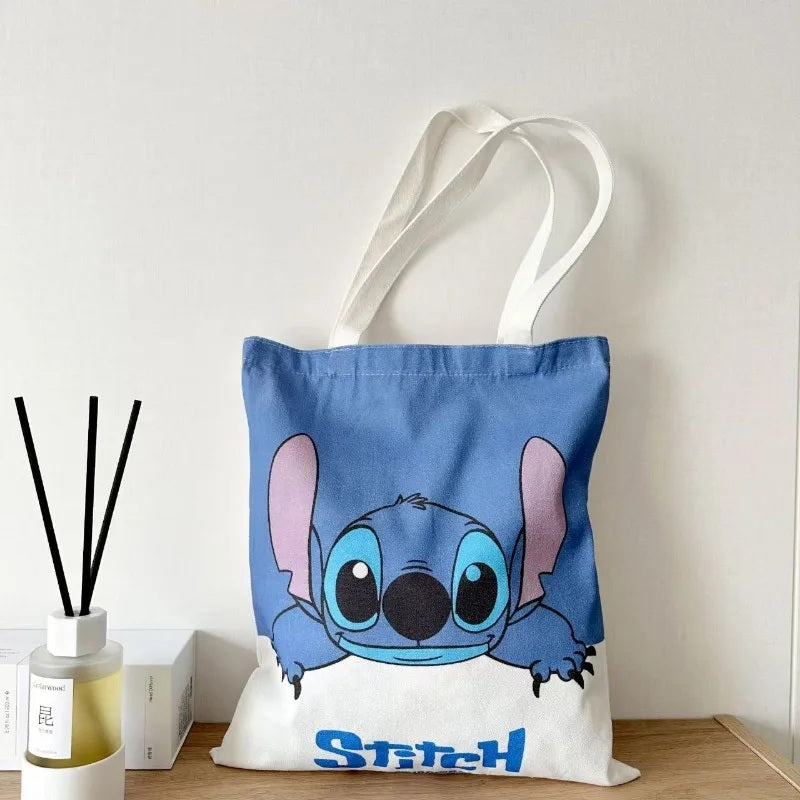 2026 New Disney Lilo & Stitch Canvas Handbag Cute Cartoon Shoulder Bag Large Capacity Casual Handbag Girls Daily Shopping FAIRY KIDS