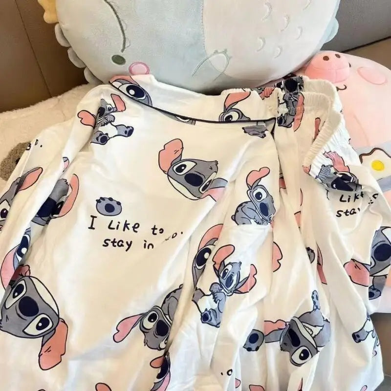 😴🍂 Women’s Casual Two-Piece Sleepwear Set – Cartoon Stitch Long Sleeve Pajama for Spring & Autumn | Cozy Pijama Pyjamas FAIRY KIDS