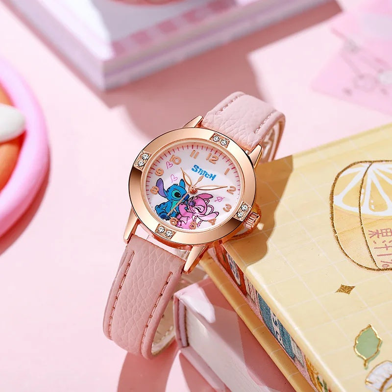 ⌚💙 Stitch Girls Watch – Cute Cartoon Kids Wrist Watch with Leather Strap & Rhinestone Dial FAIRY KIDS