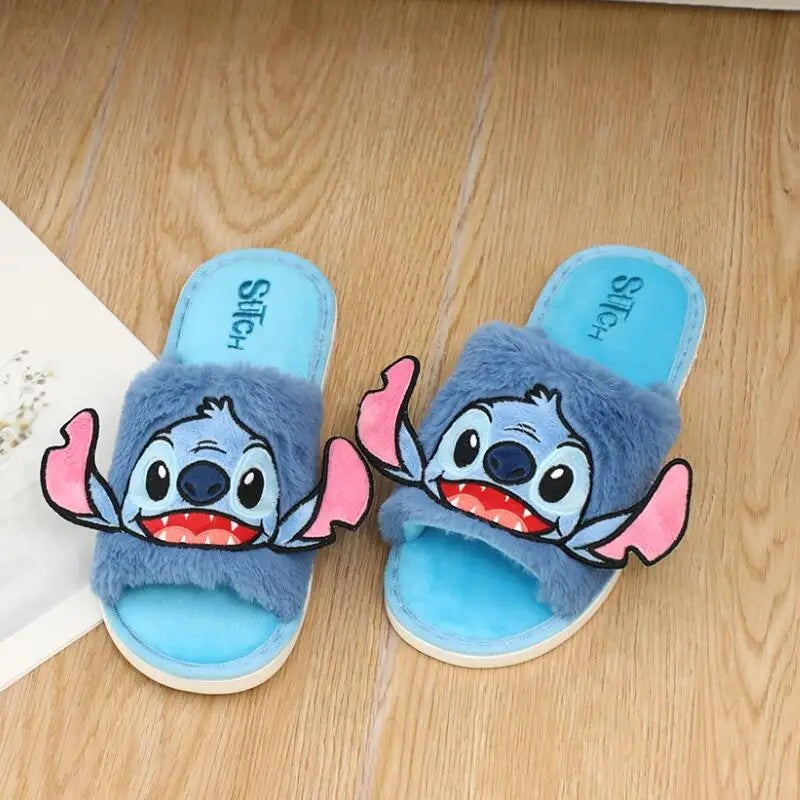 🥿💙 Stitch Women’s Plush Winter Slippers – Warm Fluffy Cozy Cartoon Indoor House Shoes FAIRY KIDS