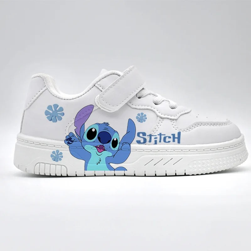 👟💙 Stitch Girls Casual Sneakers – PU Leather Cartoon Shoes Thick Sole Anti-Slip Kids Spring White Shoes FAIRY KIDS