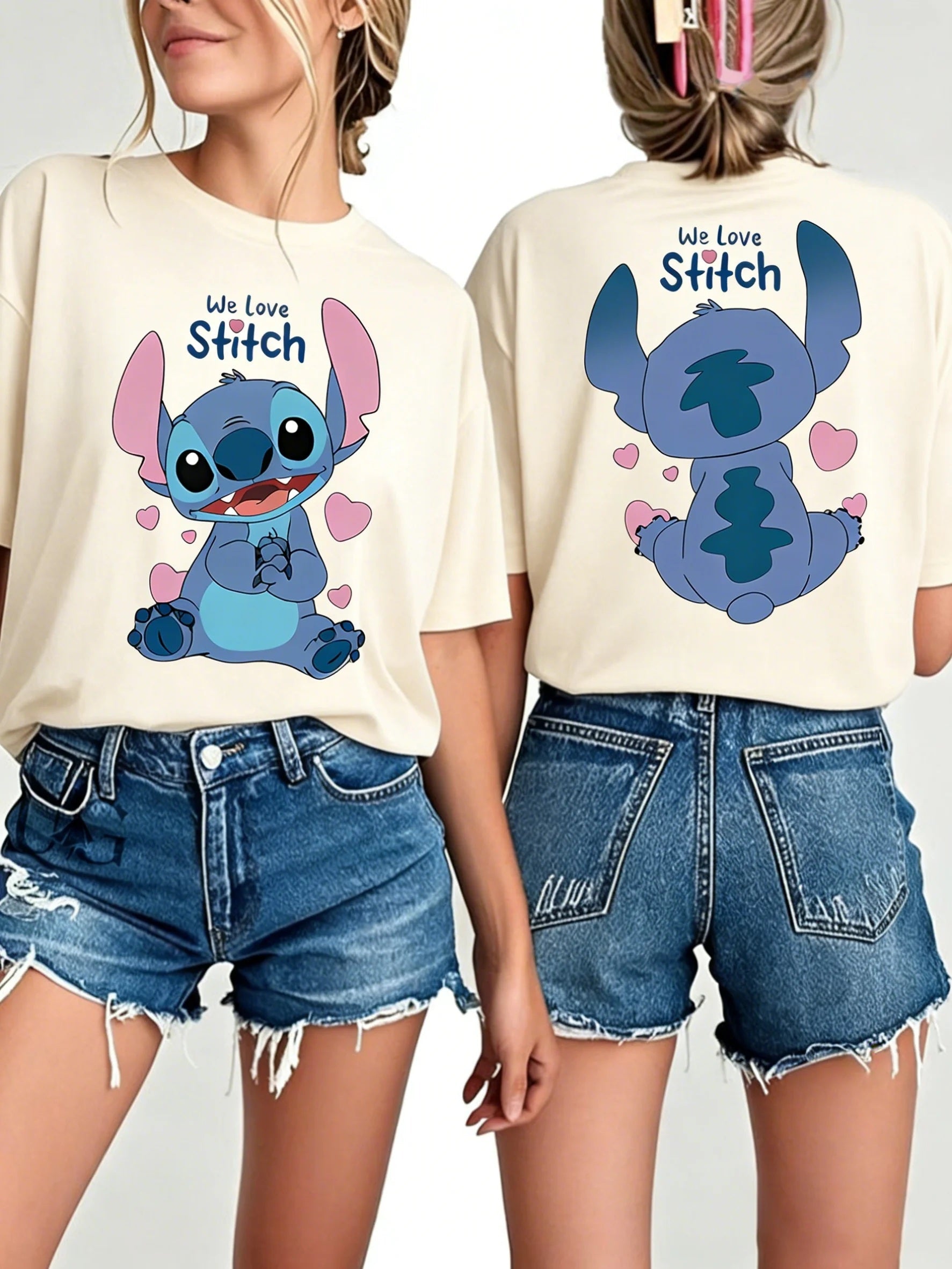 👕💙 Disney Stitch Oversized Summer T-Shirt – Double-Sided Print Unisex Casual Streetwear for Couples & Family FAIRY KIDS