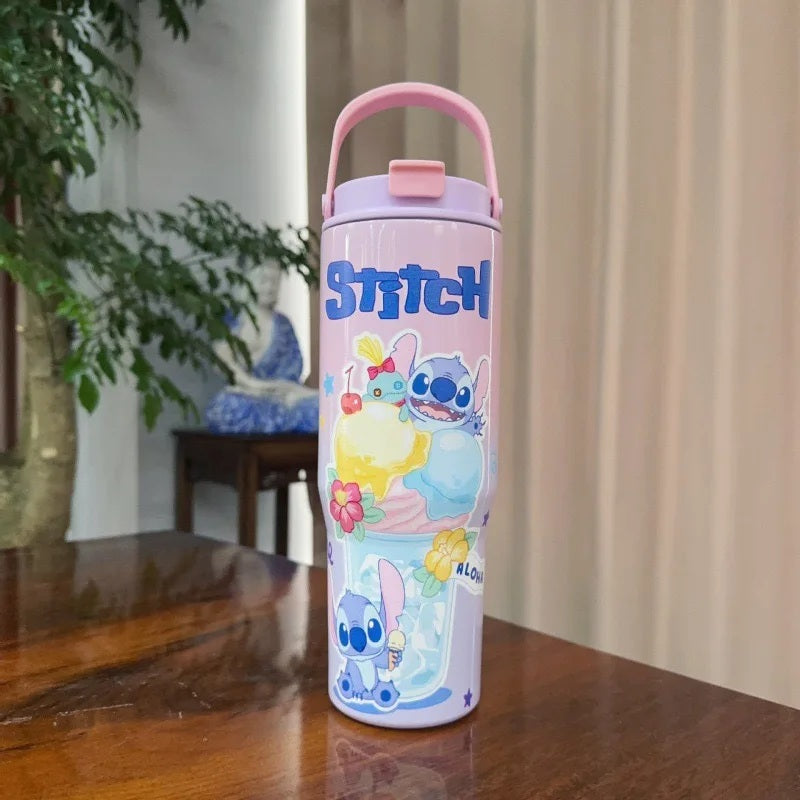 🥤30oz Stainless Steel Car Handle Cup – Stitch  Cartoon Tumbler Gift