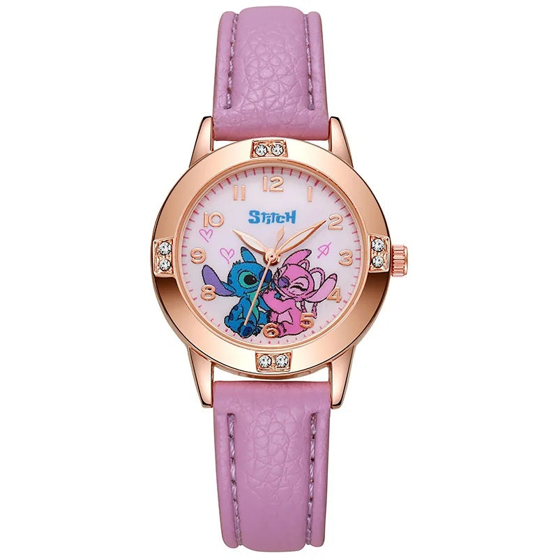 ⌚💙 Stitch Girls Watch – Cute Cartoon Kids Wrist Watch with Leather Strap & Rhinestone Dial FAIRY KIDS