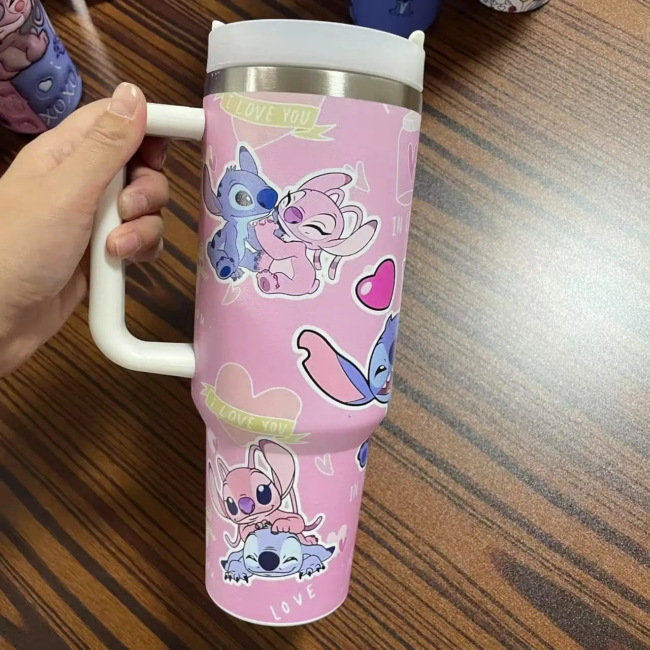 Stitch & Angel 40oz Stainless Steel Tumbler | Cute Cartoon Thermal Mug with Straw & Lid | Hot & Cold Drink Cup