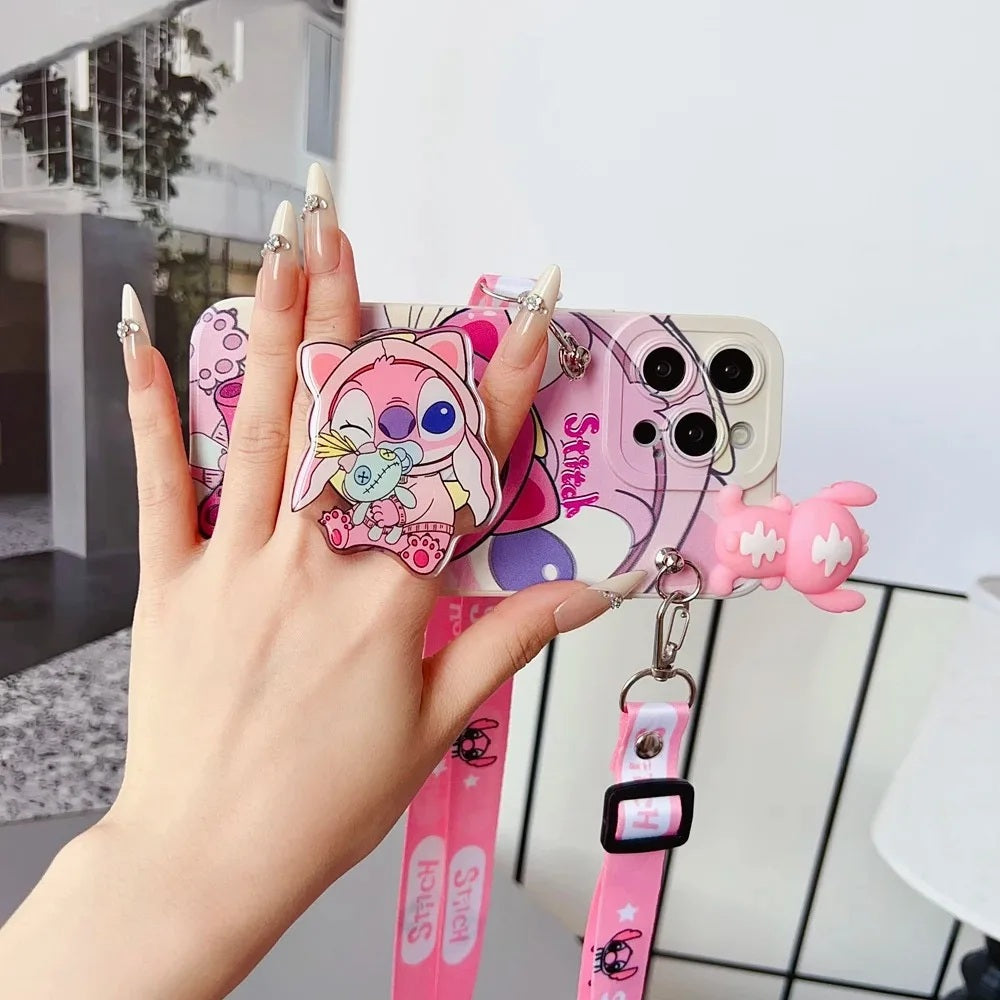 📱💙 Stitch Silicone Phone Case with Grip Holder – Cute Cartoon Shockproof Cover for iPhone FAIRY KIDS