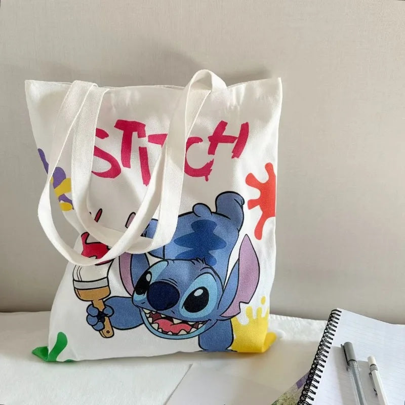 2026 New Disney Lilo & Stitch Canvas Handbag Cute Cartoon Shoulder Bag Large Capacity Casual Handbag Girls Daily Shopping FAIRY KIDS