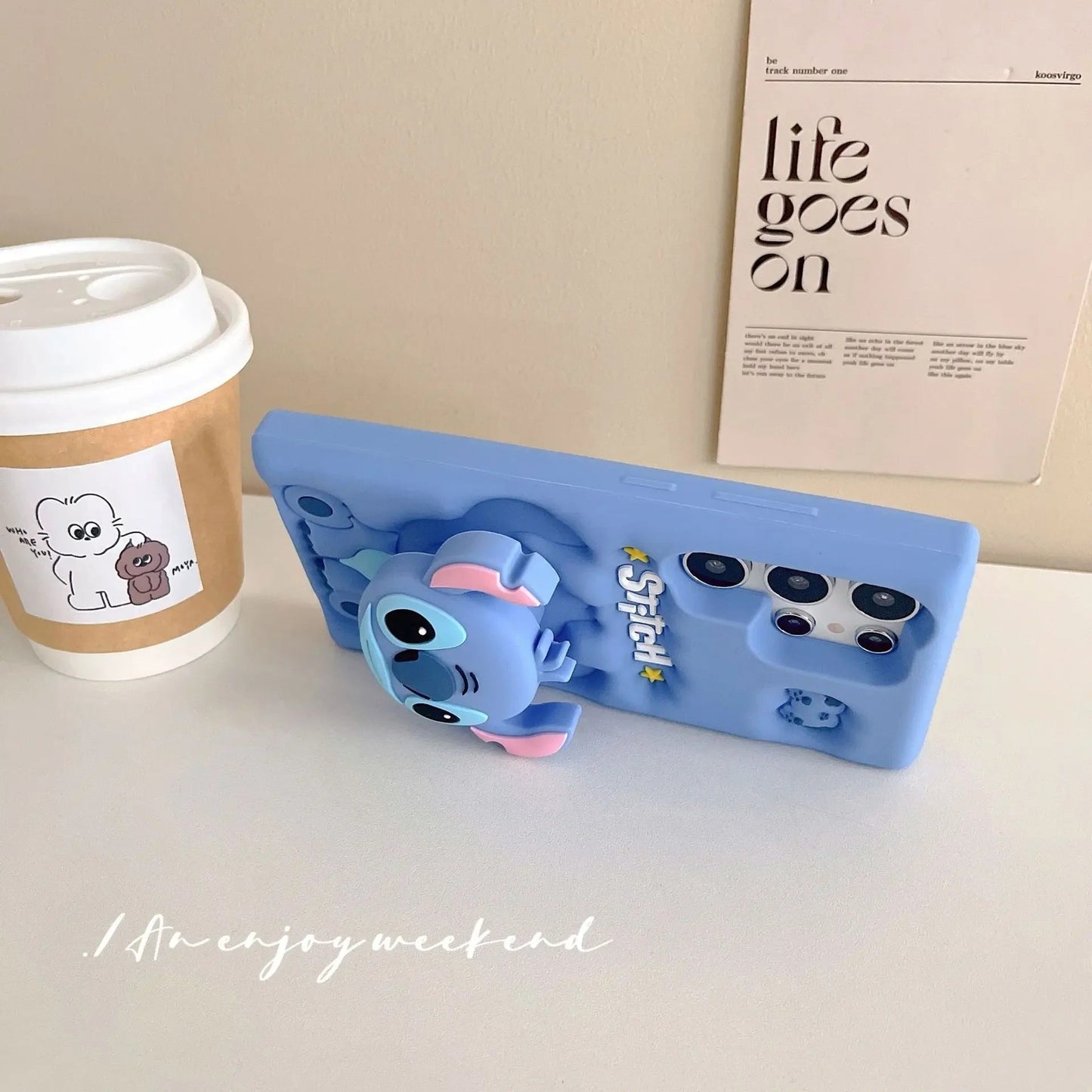 📱💙 Stitch Silicone Phone Case with Grip Holder – Cute Cartoon Shockproof Cover for samsung FAIRY KIDS