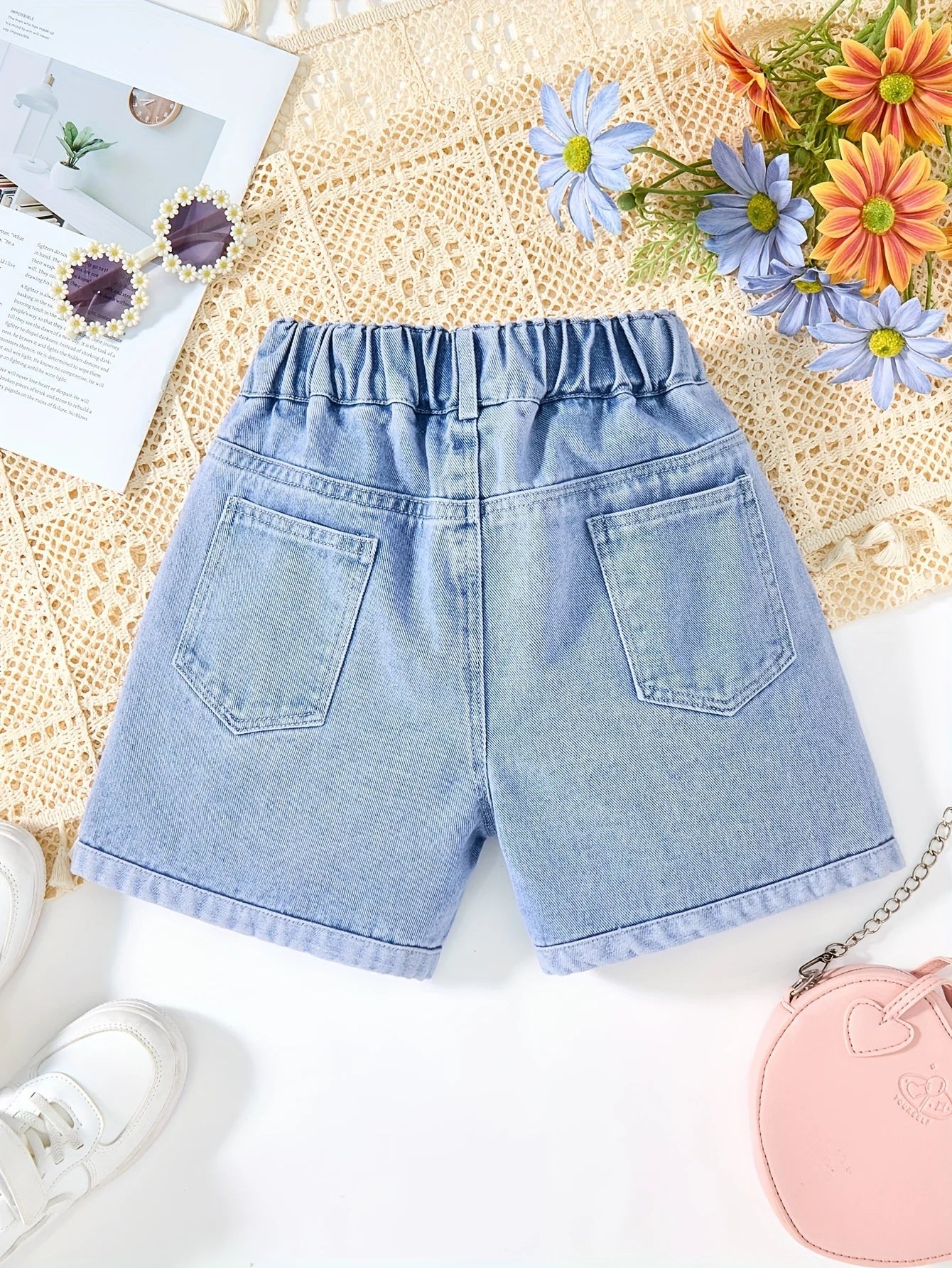 👖💙 Disney Stitch Pattern Unisex Y2K Denim Shorts – Cute Loose Casual Elastic Waist Summer Fashion FAIRY KIDS