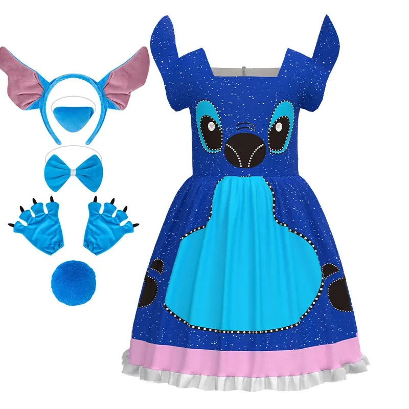 👗🎃 Disney Cute Stitch Dress –Cartoon Lilo and Stitch Movie Cosplay Costume | Girls Halloween Birthday Party Gown FAIRY KIDS