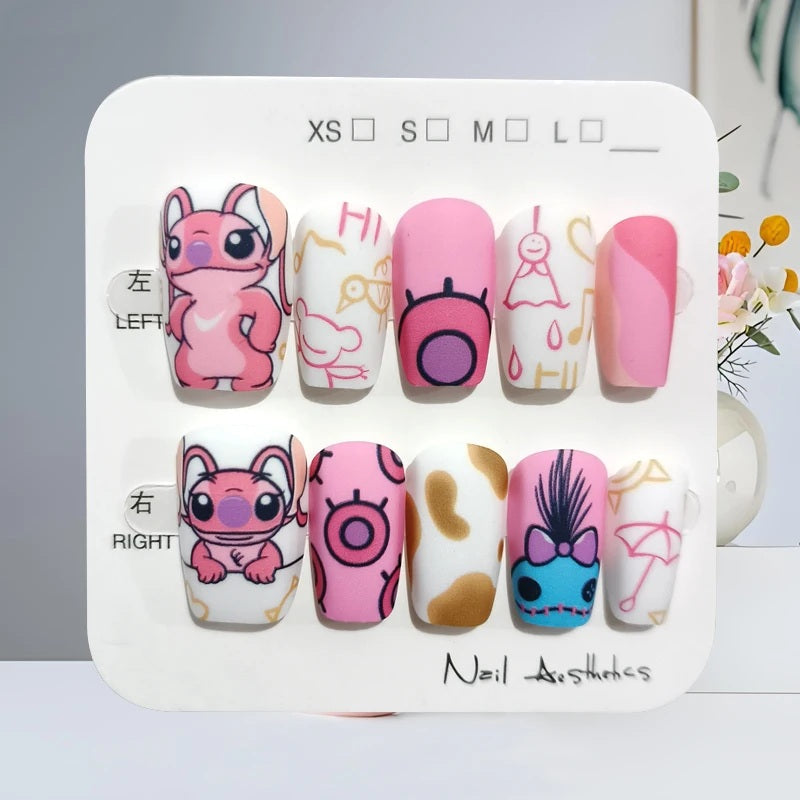💅💙 10-Piece Stitch Press-On Nails – Cute Cartoon Nail Set Reusable for Women FAIRY KIDS