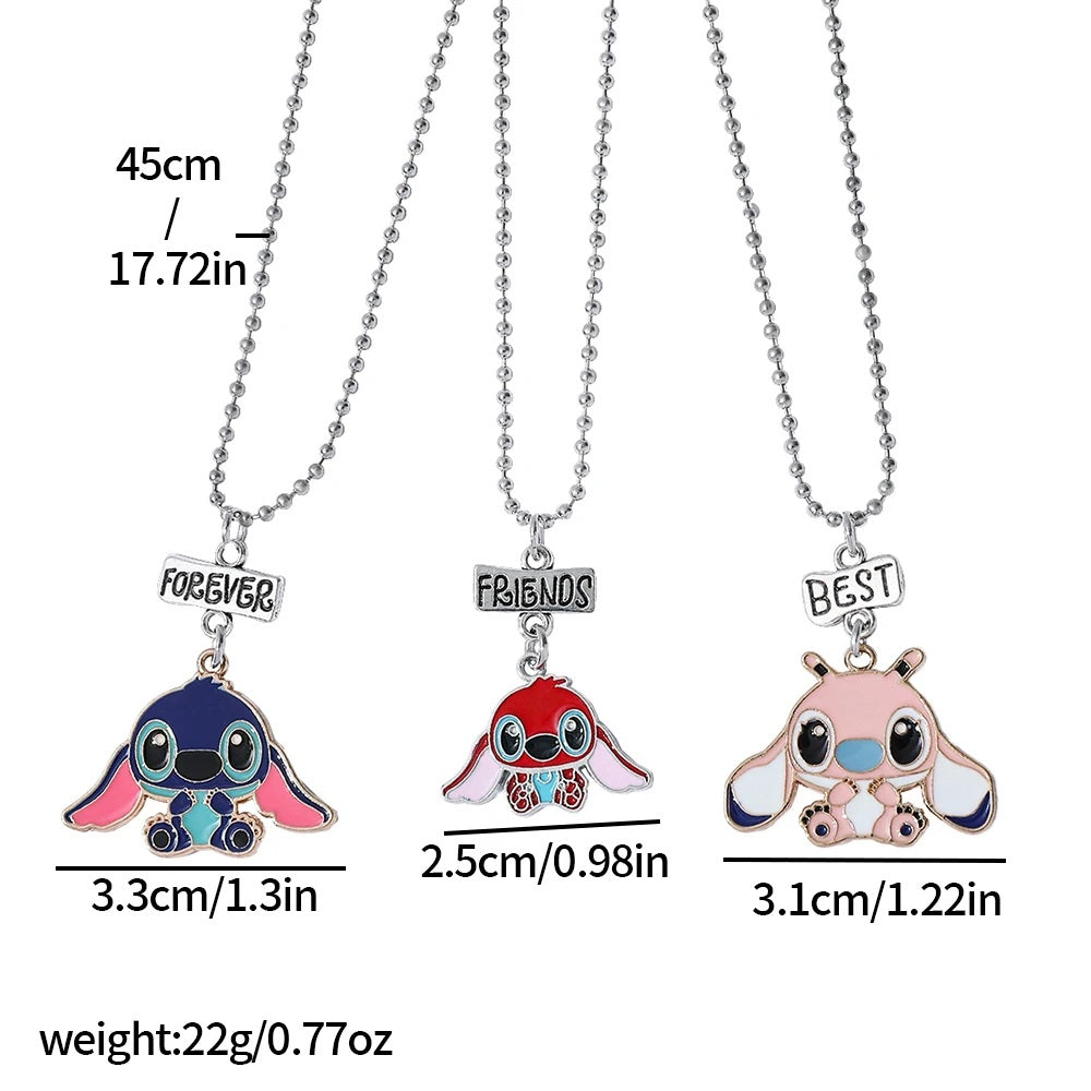 💙✨ 3PCS Stitch Necklace Set – Cute Cartoon Pendant Angel Jewelry Gift for Girls & Fans FAIRY KIDS