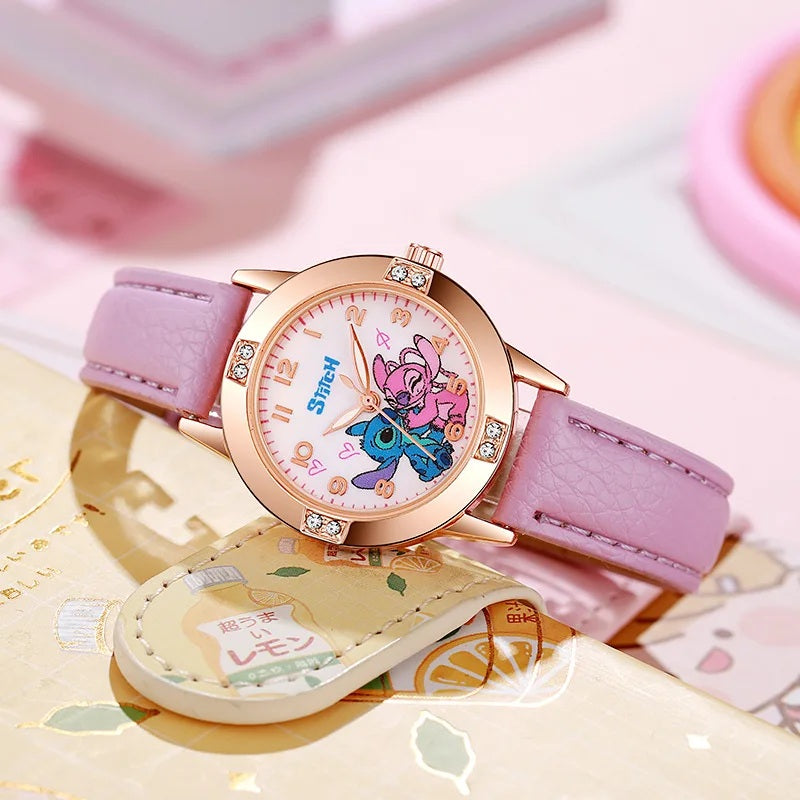 ⌚💙 Stitch Girls Watch – Cute Cartoon Kids Wrist Watch with Leather Strap & Rhinestone Dial FAIRY KIDS