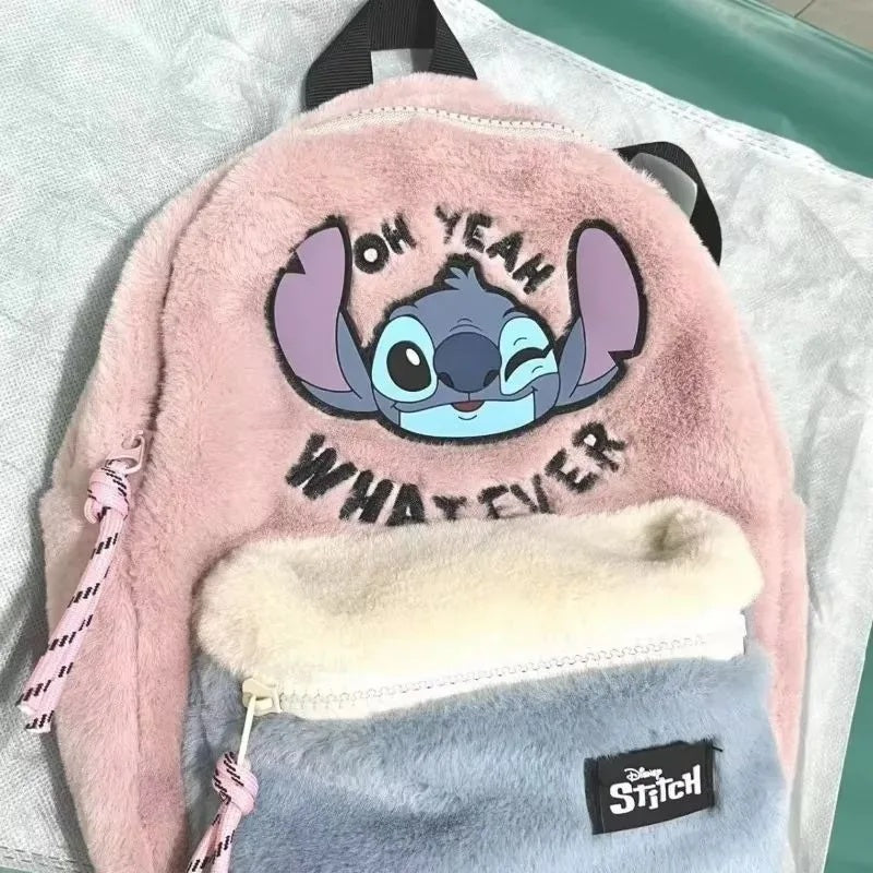 🎒💙 Disney New CartoonStitch Plush Children’s School Bag – Kindergarten Cute Color Block Mini Backpack FAIRY KIDS