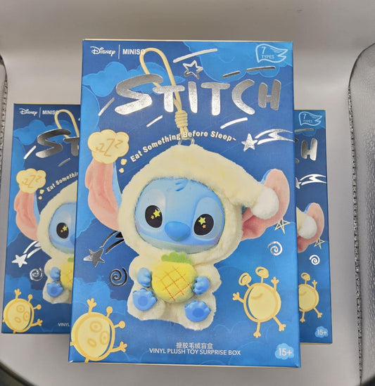 New Kawaii Stitch Blind Box – “Eat Something Before Sleep” Series | Fluffy Vinyl Pendant Surprise Gift 🎁
