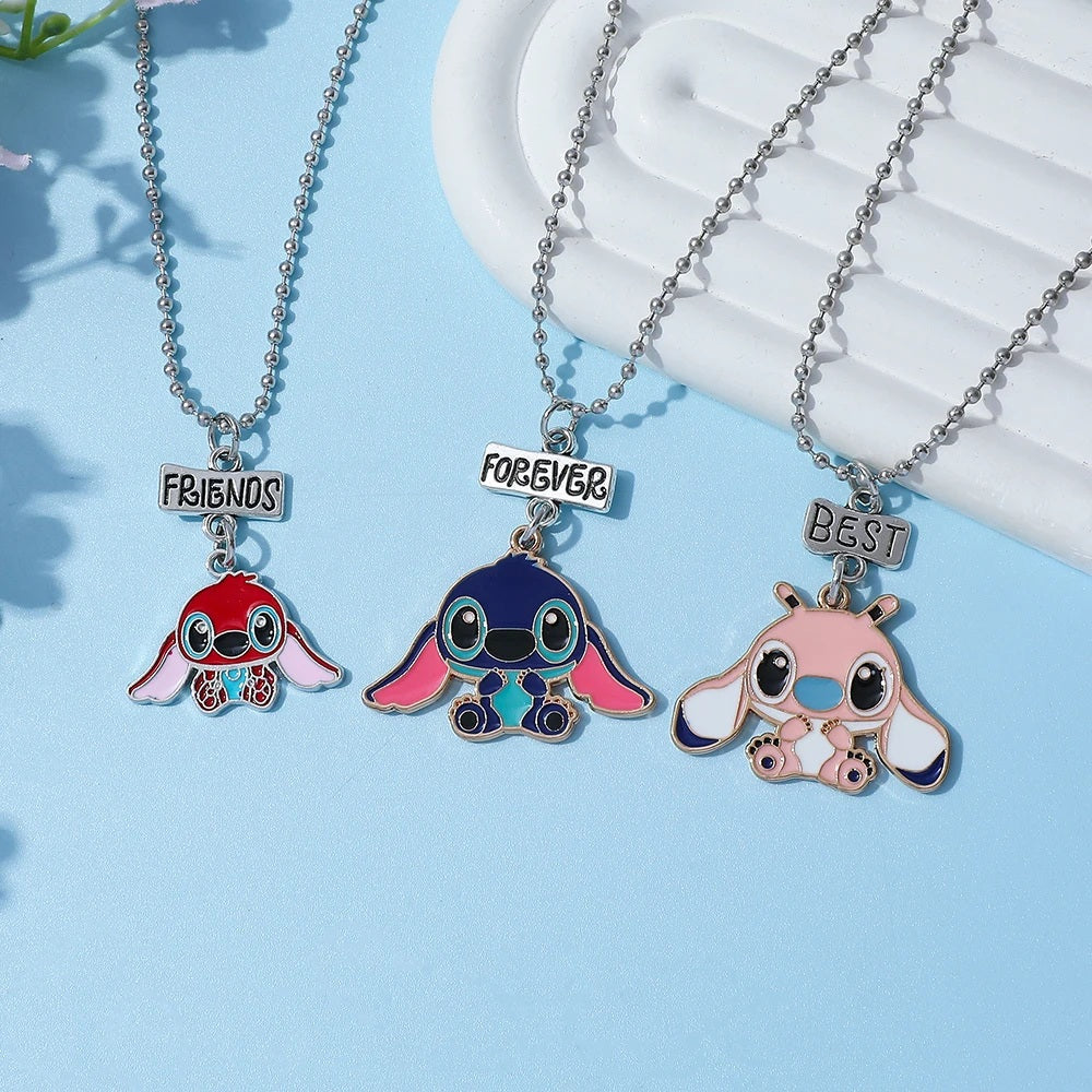 💙✨ 3PCS Stitch Necklace Set – Cute Cartoon Pendant Angel Jewelry Gift for Girls & Fans FAIRY KIDS