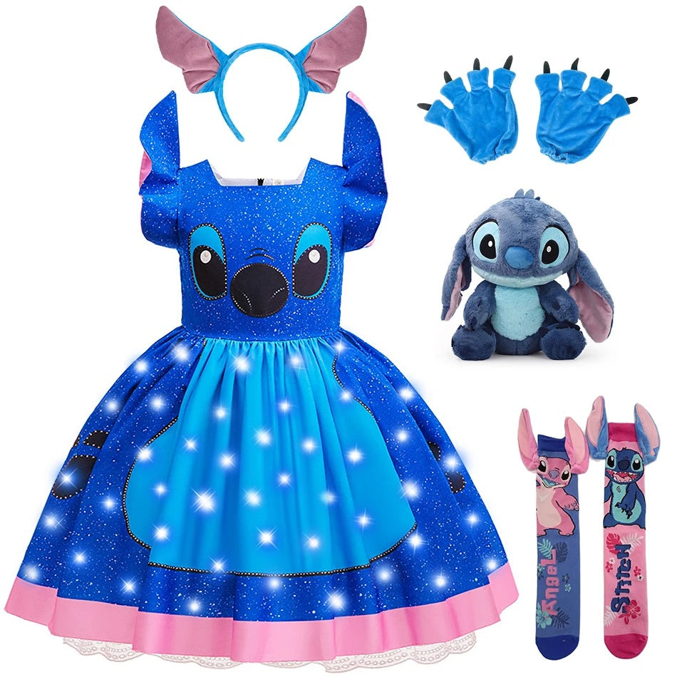 👗🎃 Disney Cute Stitch Dress –Cartoon Lilo and Stitch Movie Cosplay Costume | Girls Halloween Birthday Party Gown FAIRY KIDS