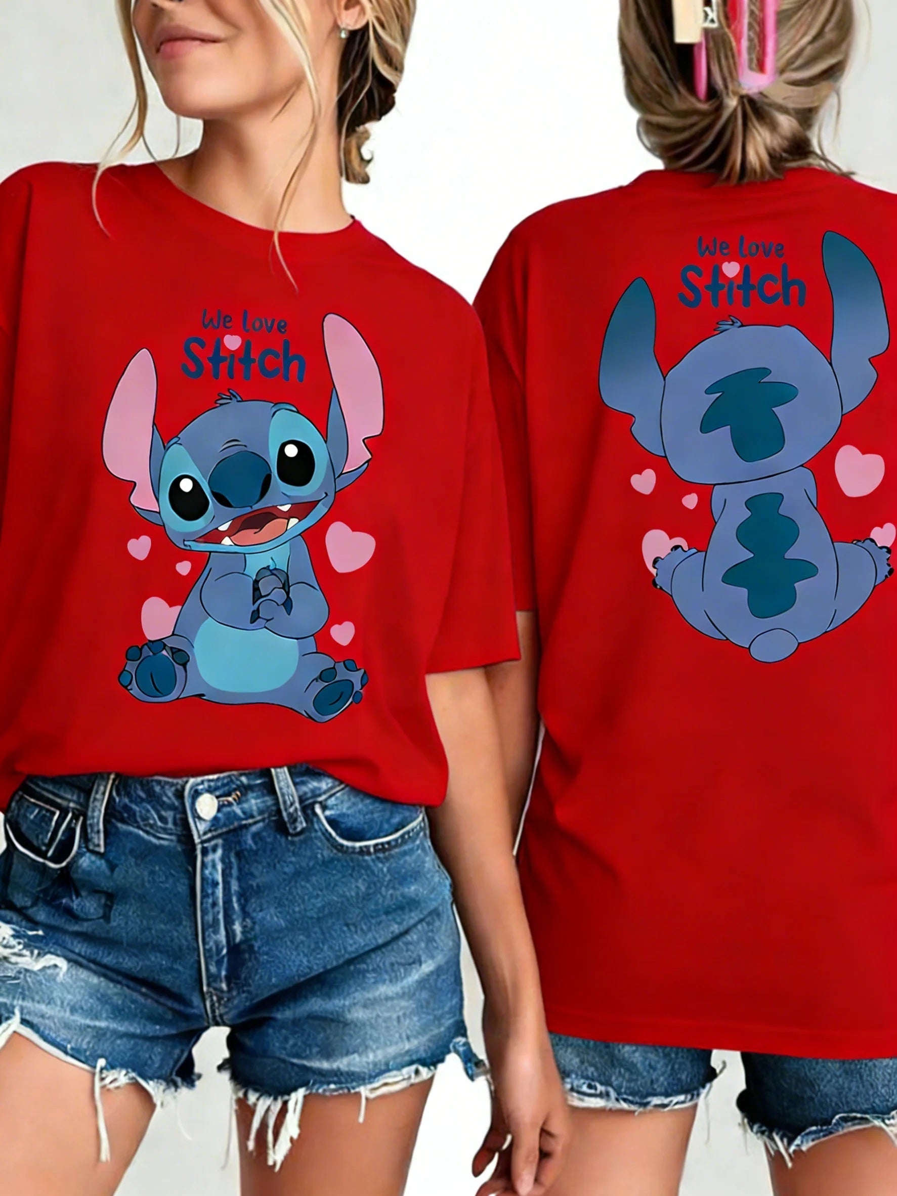 👕💙 Disney Stitch Oversized Summer T-Shirt – Double-Sided Print Unisex Casual Streetwear for Couples & Family FAIRY KIDS