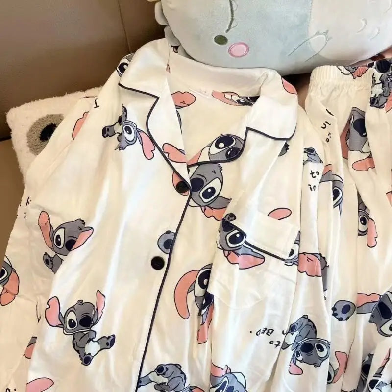 😴🍂 Women’s Casual Two-Piece Sleepwear Set – Cartoon Stitch Long Sleeve Pajama for Spring & Autumn | Cozy Pijama Pyjamas FAIRY KIDS