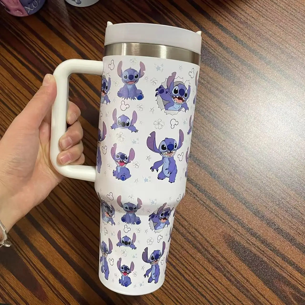 Stitch & Angel 40oz Stainless Steel Tumbler | Cute Cartoon Thermal Mug with Straw & Lid | Hot & Cold Drink Cup