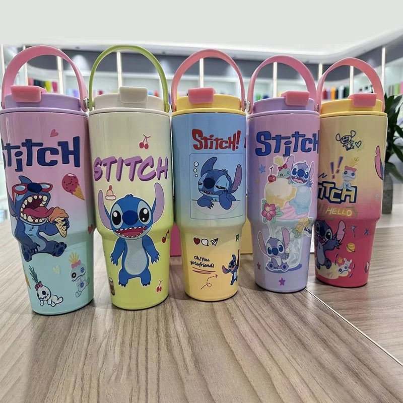 🥤30oz Stainless Steel Car Handle Cup – Stitch  Cartoon Tumbler Gift