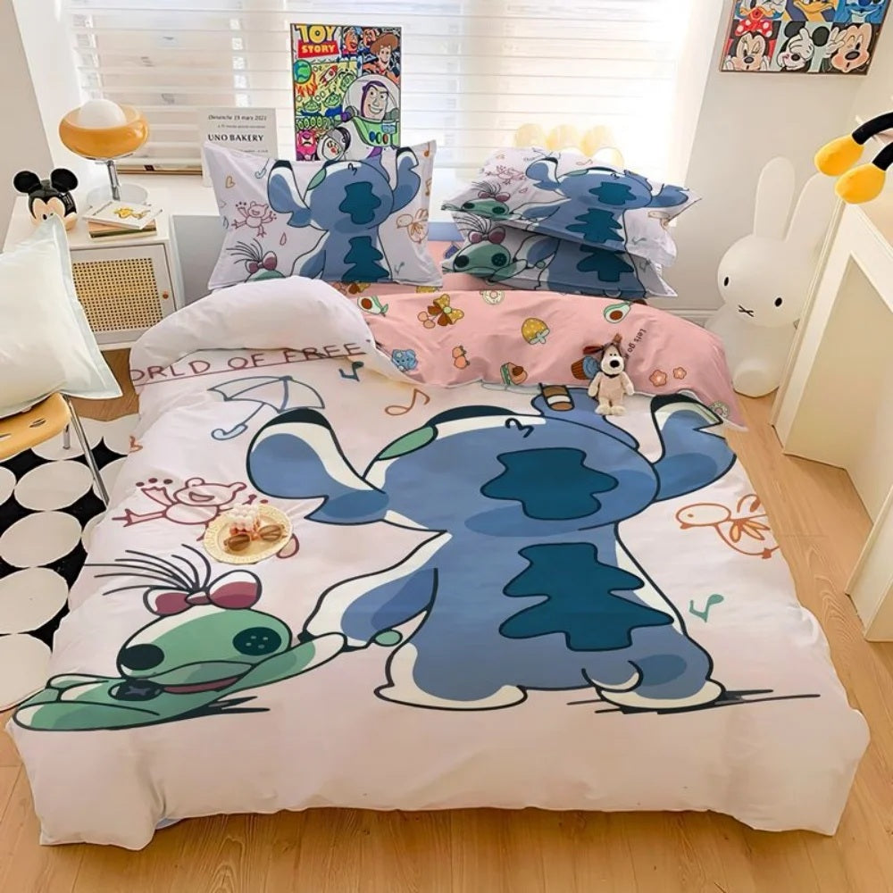 🛏️💙 Stitch Bedding Set – Cartoon Duvet Cover & Pillowcase Set for Kids & Adults Bedroom Decor FAIRY KIDS