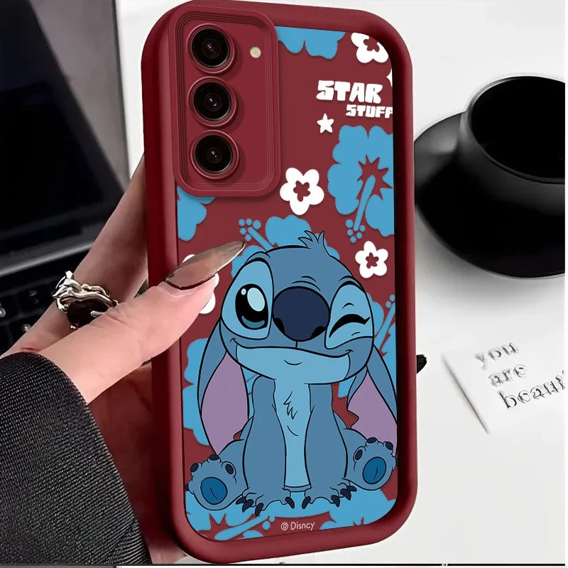 📱💙 Stitch Silicone Phone Case with Grip Holder – Cute Cartoon Shockproof Cover for samsung FAIRY KIDS