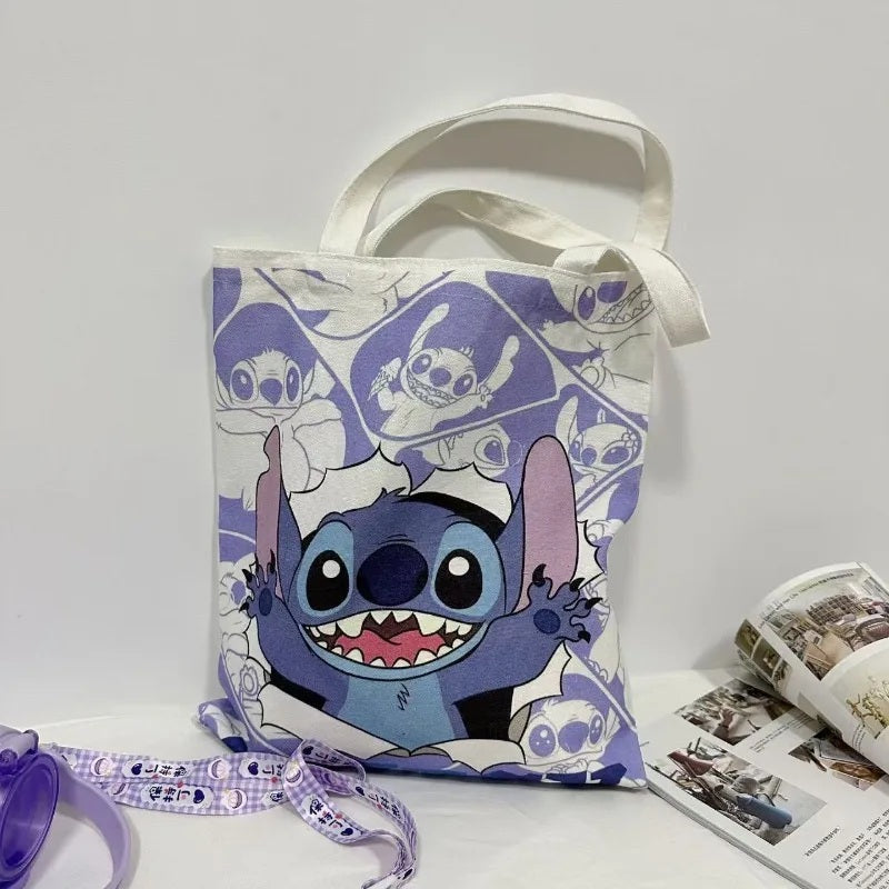 2026 New Disney Lilo & Stitch Canvas Handbag Cute Cartoon Shoulder Bag Large Capacity Casual Handbag Girls Daily Shopping FAIRY KIDS