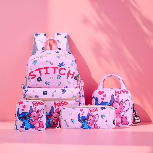 4-Piece Stitch & Angel Backpack Set | School Bag, Pencil Case, Shoulder Bag & Wallet – Cute Student Travel Gift 🎒 Fairy.kid