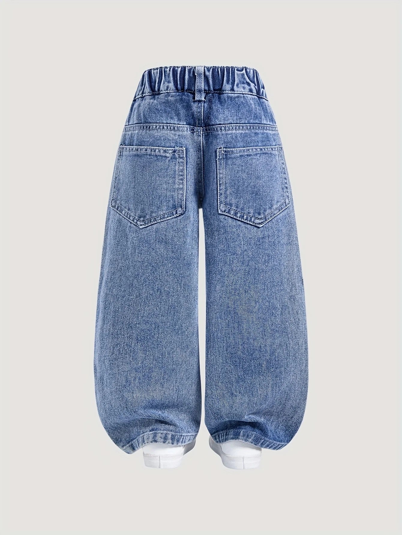 👖💙 Stitch Girls Straight Leg Jeans – Cute Cartoon Pattern Elastic Waist Casual Denim Pants FAIRY KIDS