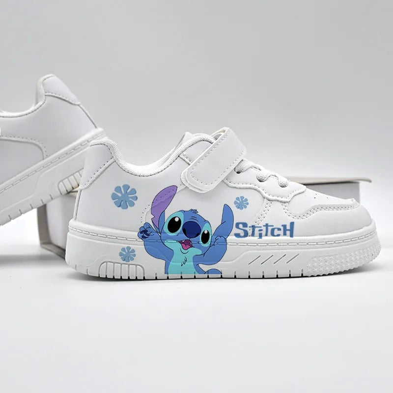 👟💙 Stitch Girls Casual Sneakers – PU Leather Cartoon Shoes Thick Sole Anti-Slip Kids Spring White Shoes FAIRY KIDS