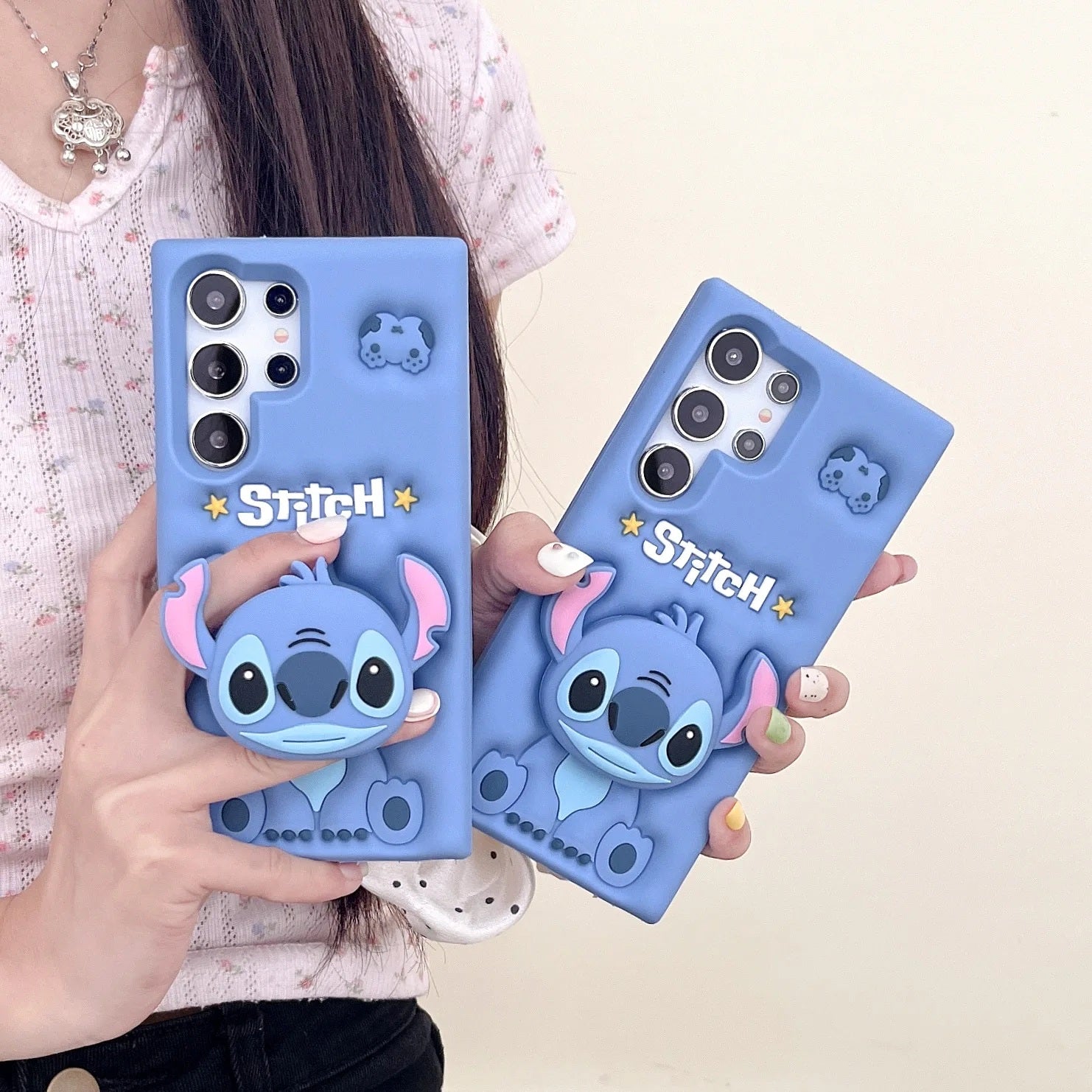 📱💙 Stitch Silicone Phone Case with Grip Holder – Cute Cartoon Shockproof Cover for samsung FAIRY KIDS