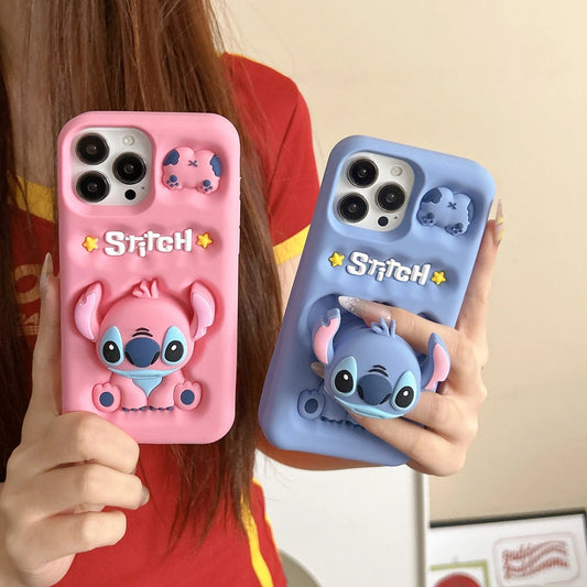 📱💙 Stitch Silicone Phone Case with Grip Holder – Cute Cartoon Shockproof Cover FAIRY KIDS