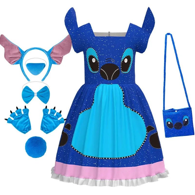 👗🎃 Disney Cute Stitch Dress –Cartoon Lilo and Stitch Movie Cosplay Costume | Girls Halloween Birthday Party Gown FAIRY KIDS