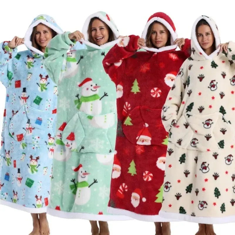💖Warm Winter Hoodie Blanket | Couple Style Christmas Theme | Long Thermal Sleepwear for Men & Women | Cozy Home Comfort Fairy.kid