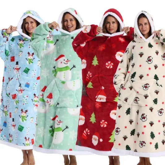 💖Warm Winter Hoodie Blanket | Couple Style Christmas Theme | Long Thermal Sleepwear for Men & Women | Cozy Home Comfort Fairy.kid