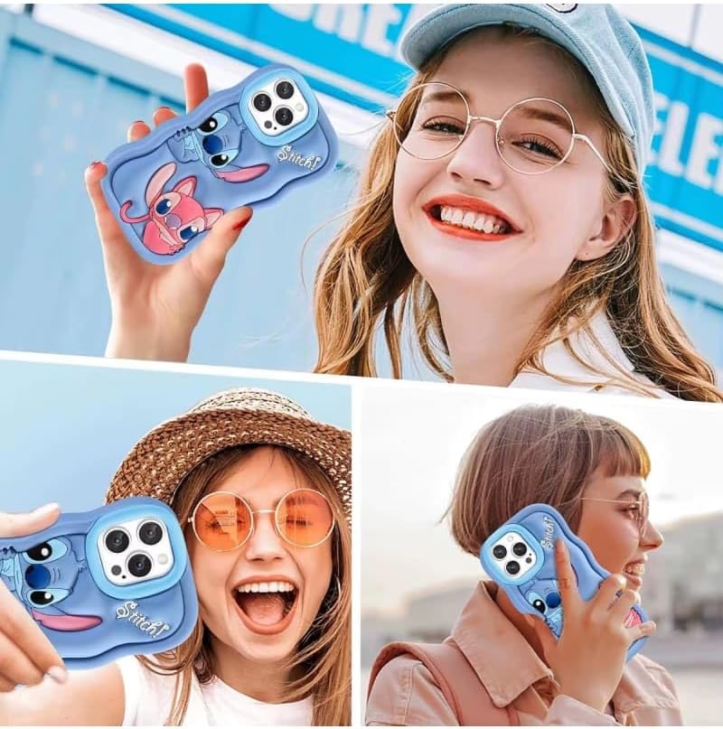 📱💙 Stitch Silicone Phone Case with Grip Holder – Cute Cartoon Shockproof Cover