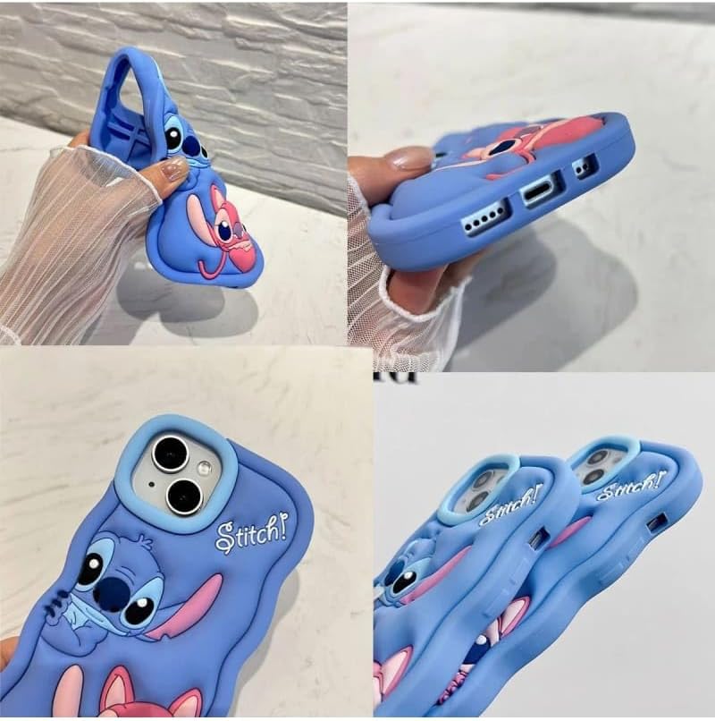 📱💙 Stitch Silicone Phone Case with Grip Holder – Cute Cartoon Shockproof Cover