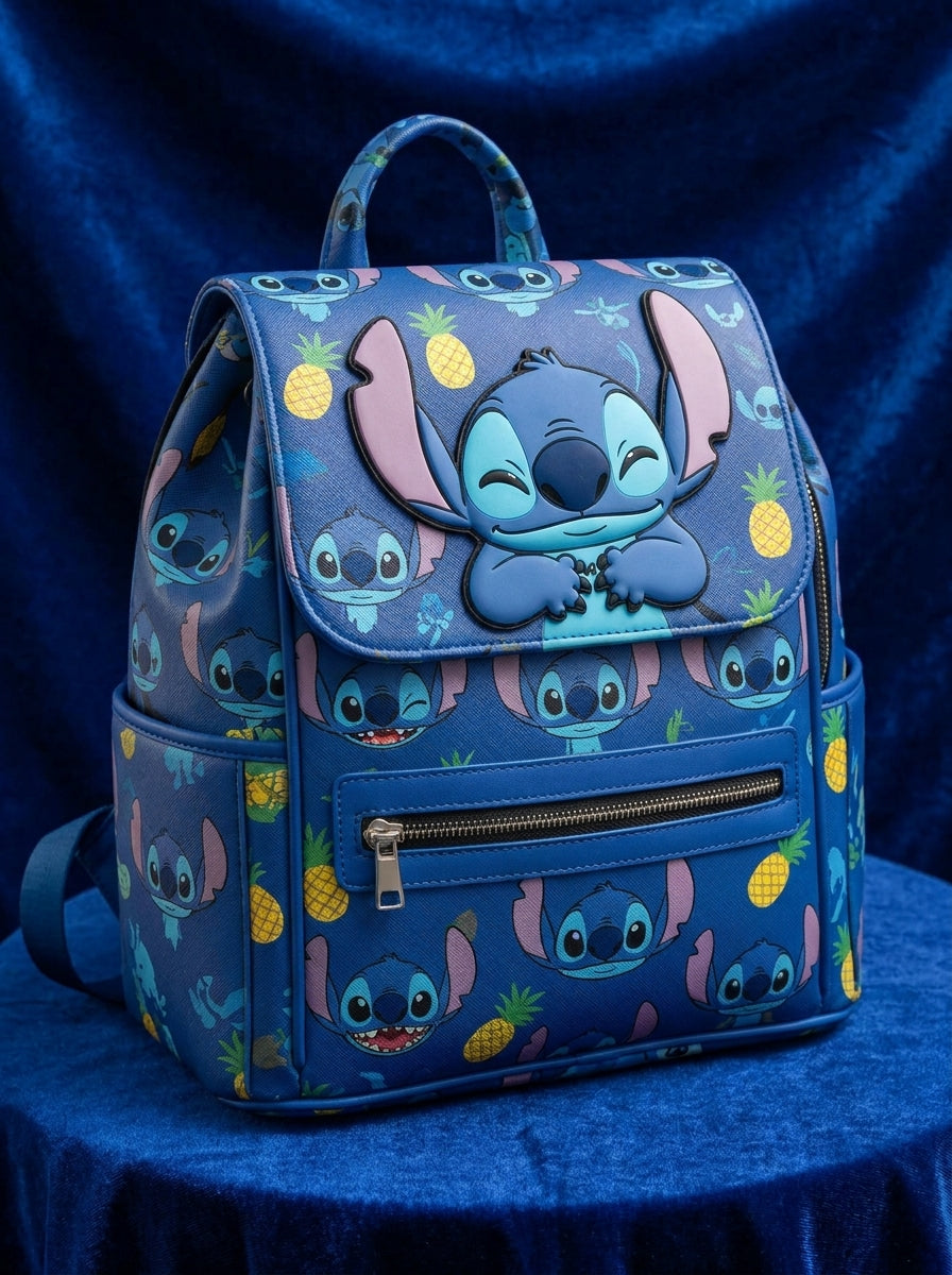 🎒💙 Disney New CartoonStitch Plush Children’s School Bag – Kindergarten Cute Color Block Mini Backpack