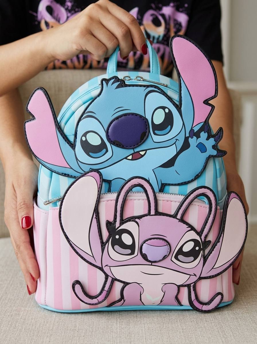 🎒💙 Disney New CartoonStitch Plush Children’s School Bag – Kindergarten Cute Color Block Mini Backpack