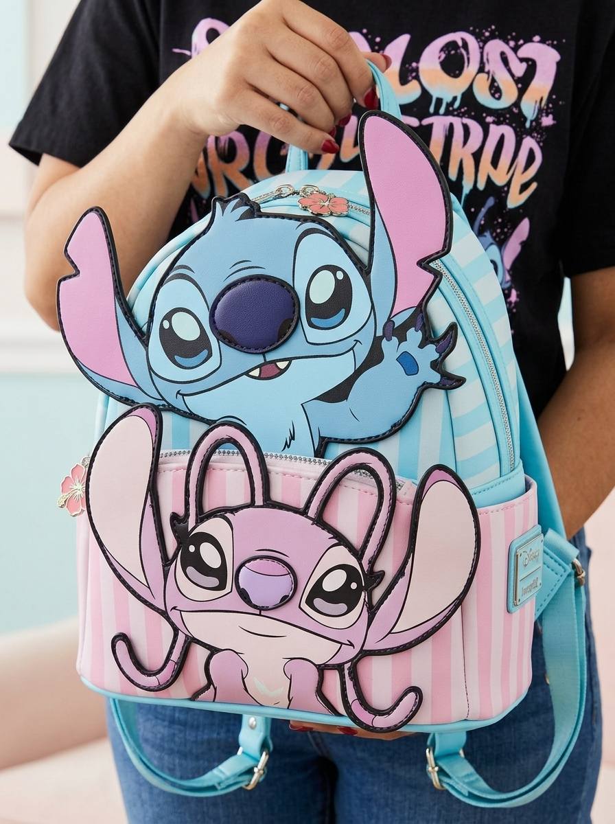 🎒💙 Disney New CartoonStitch Plush Children’s School Bag – Kindergarten Cute Color Block Mini Backpack