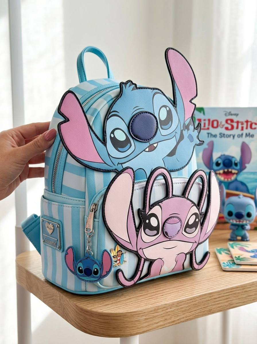 🎒💙 Disney New CartoonStitch Plush Children’s School Bag – Kindergarten Cute Color Block Mini Backpack
