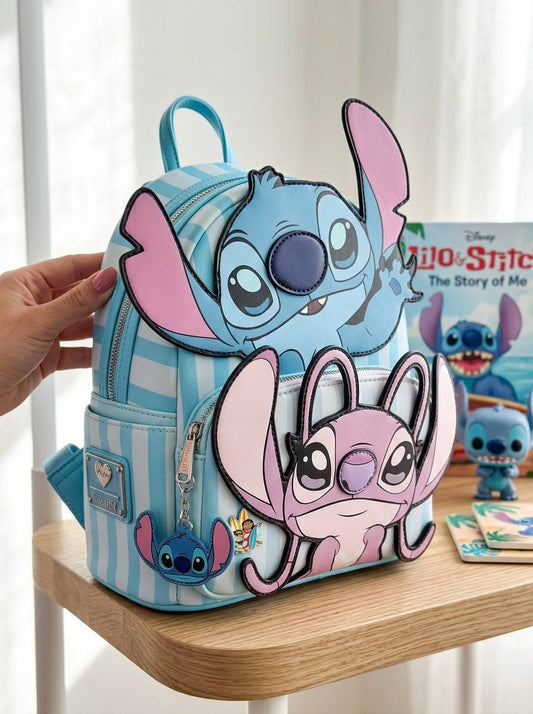 🎒💙 Disney New CartoonStitch Plush Children’s School Bag – Kindergarten Cute Color Block Mini Backpack