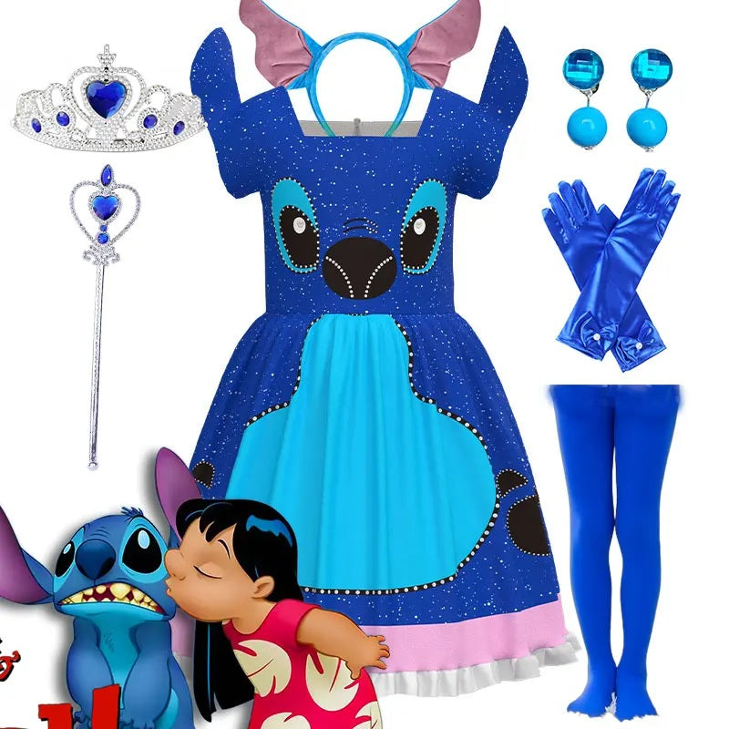 👗🎃 Disney Cute Stitch Dress –Cartoon Lilo and Stitch Movie Cosplay Costume | Girls Halloween Birthday Party Gown FAIRY KIDS