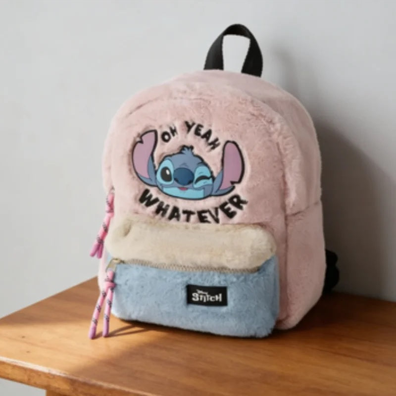 🎒💙 Disney New CartoonStitch Plush Children’s School Bag – Kindergarten Cute Color Block Mini Backpack FAIRY KIDS