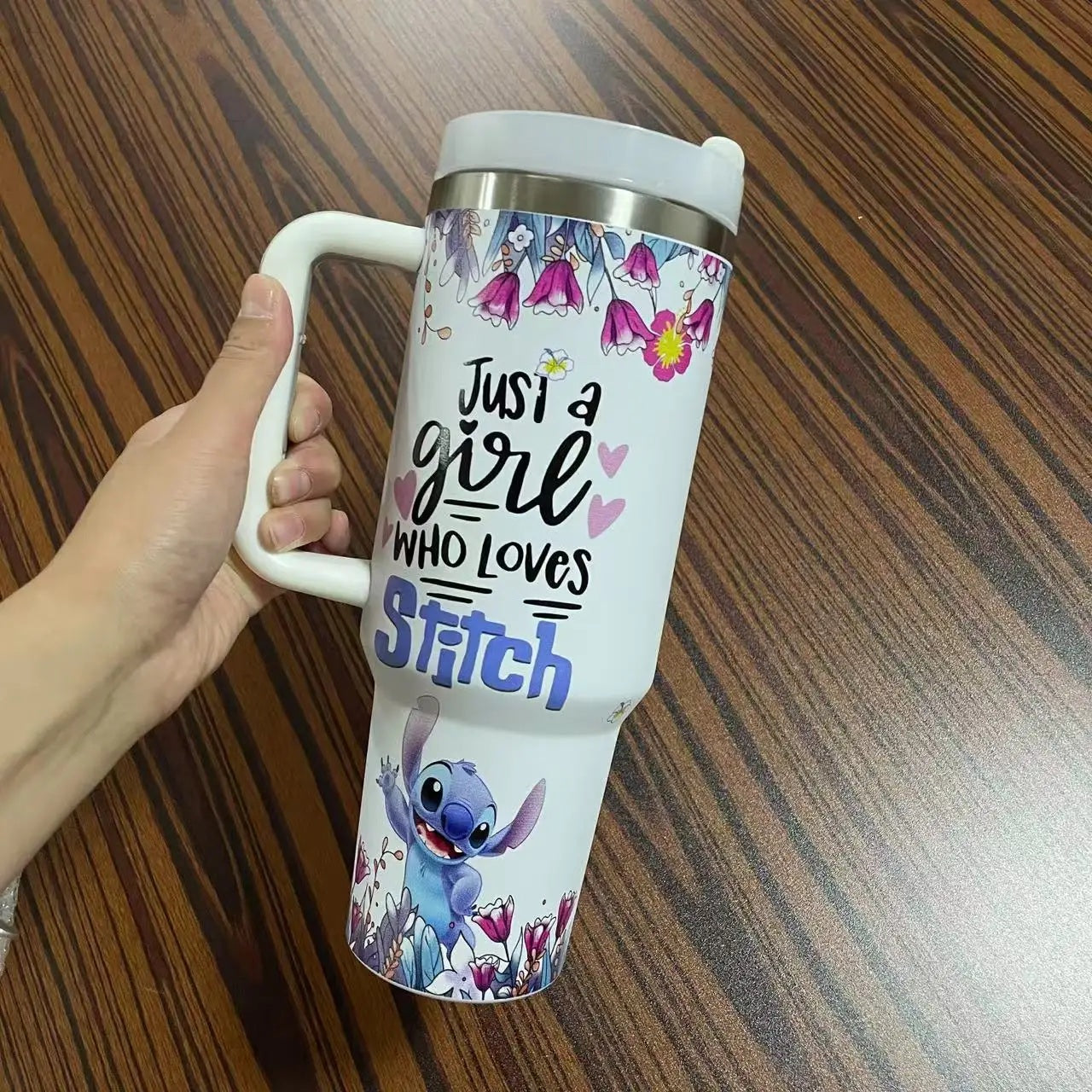 Stitch & Angel 40oz Stainless Steel Tumbler | Cute Cartoon Thermal Mug with Straw & Lid | Hot & Cold Drink Cup