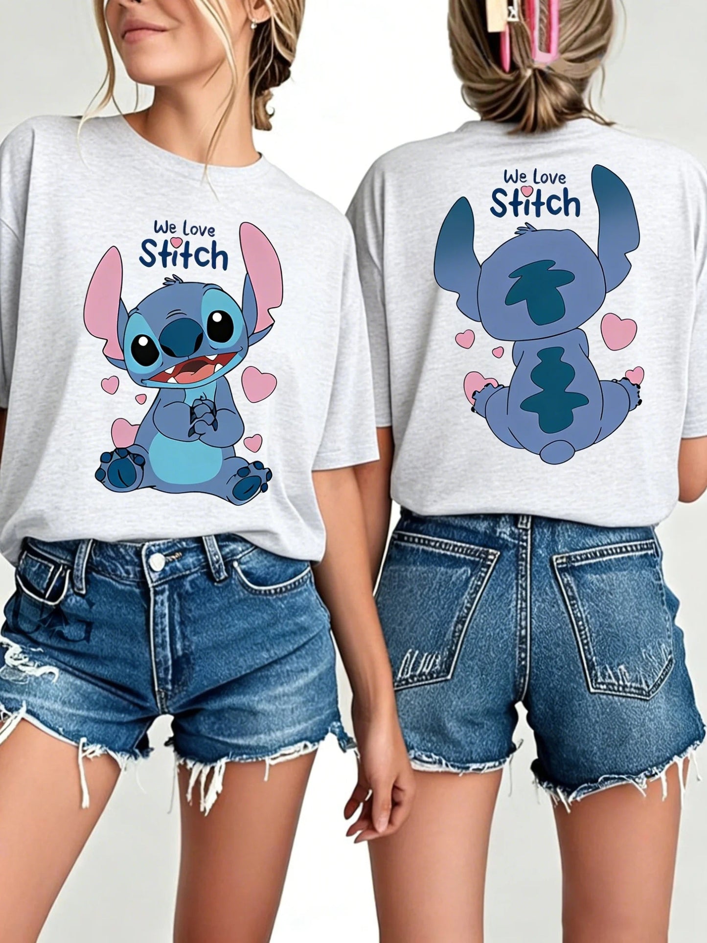 👕💙 Disney Stitch Oversized Summer T-Shirt – Double-Sided Print Unisex Casual Streetwear for Couples & Family FAIRY KIDS